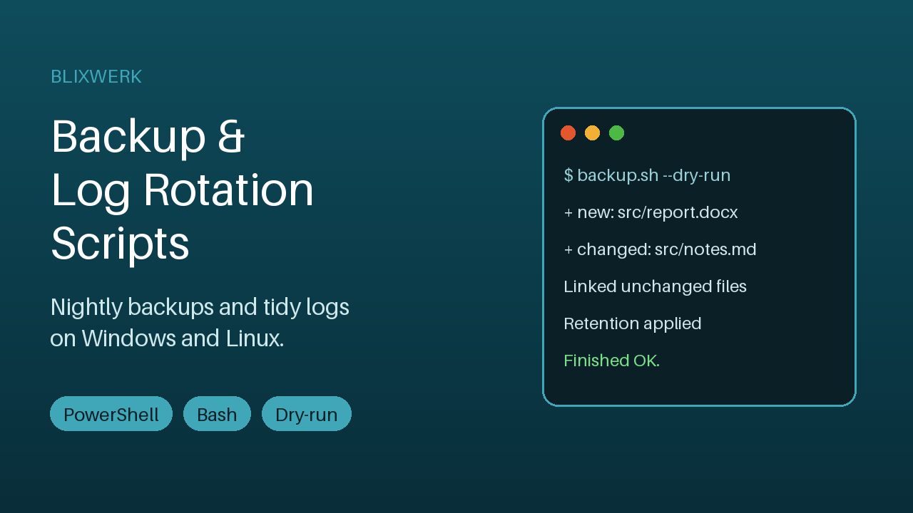 Backup & Log Rotation Scripts (PowerShell + Bash)