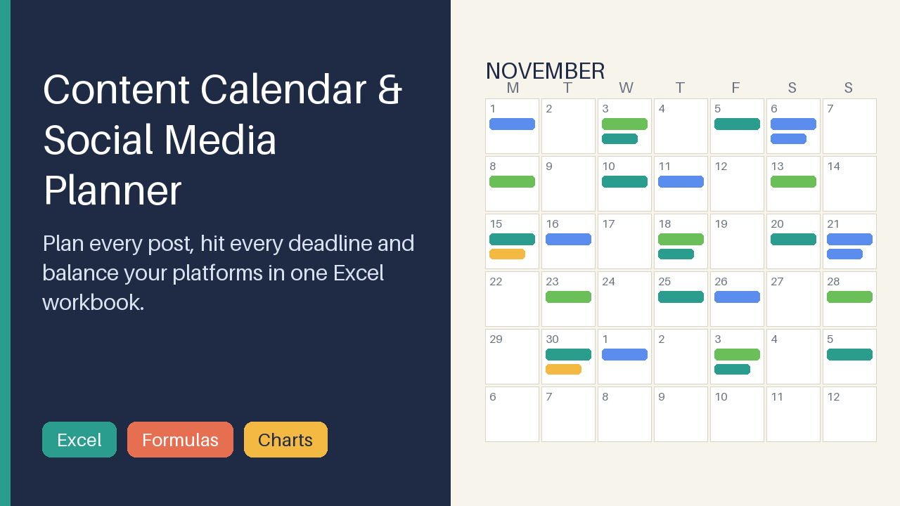 Show Up Without the Sunday Panic – Content Calendar & Social Planner (Excel)