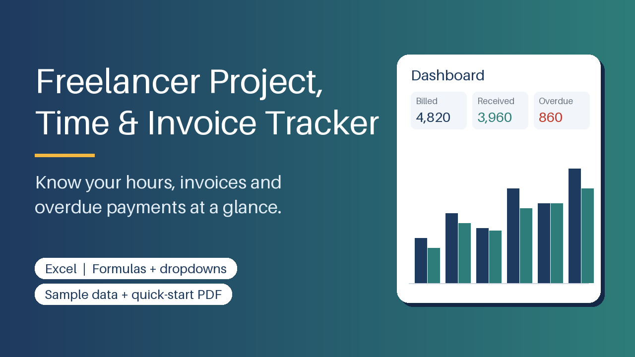 Get Paid On Time – Freelance Invoice, Hours & Client Tracker (Excel)