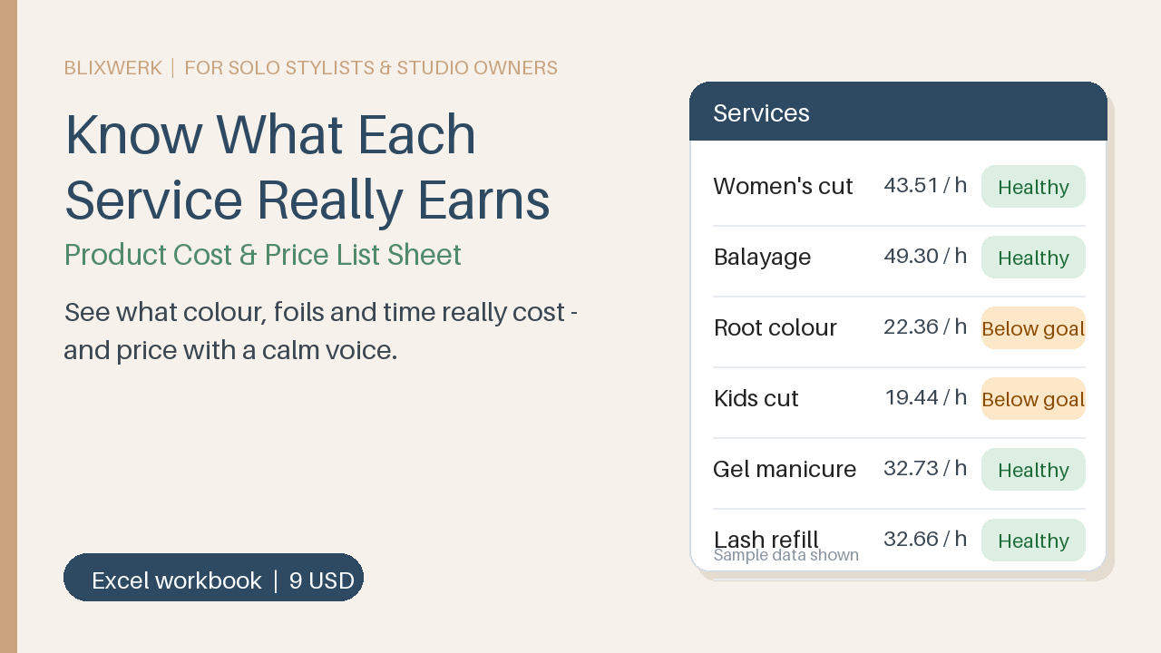 Know What Each Service Really Earns – Product Cost & Price List Sheet